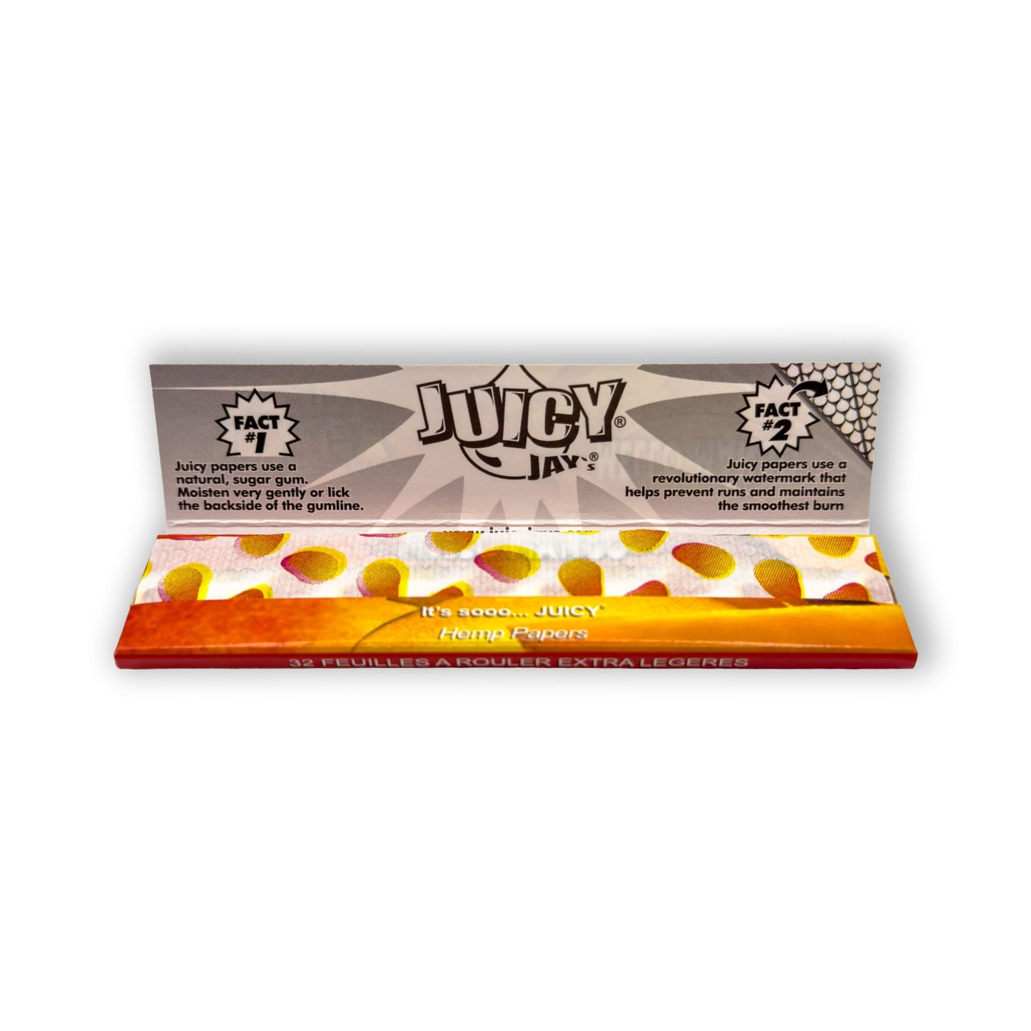 Geöffnetes Heftchen Juicy Jay's Mello Mango Papers mit sichtbaren Blättchen